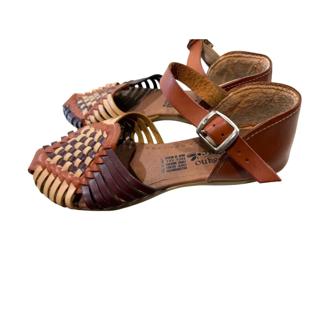 Artesano Couture Womens Leather Huarache Sandals Woven Boho Flats Brown 7 Mexico